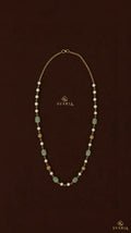 Emerald Green Stone & Pearl Long Chain Necklace - S1009