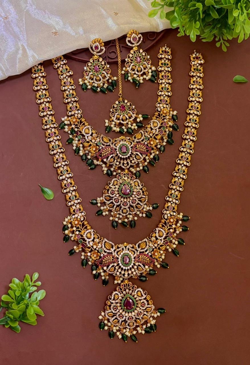 Polki Emerald Bridal Combo Set - S6005