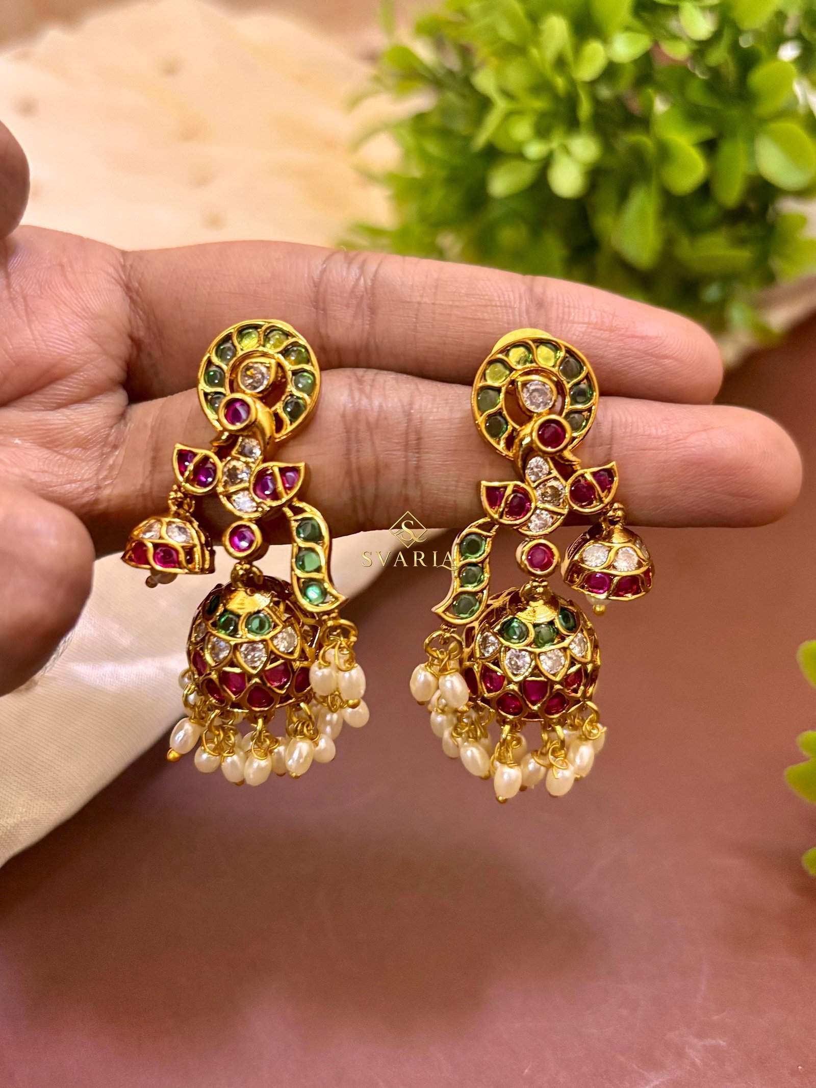 Peacock Kundan Jhumka Earrings - S3001