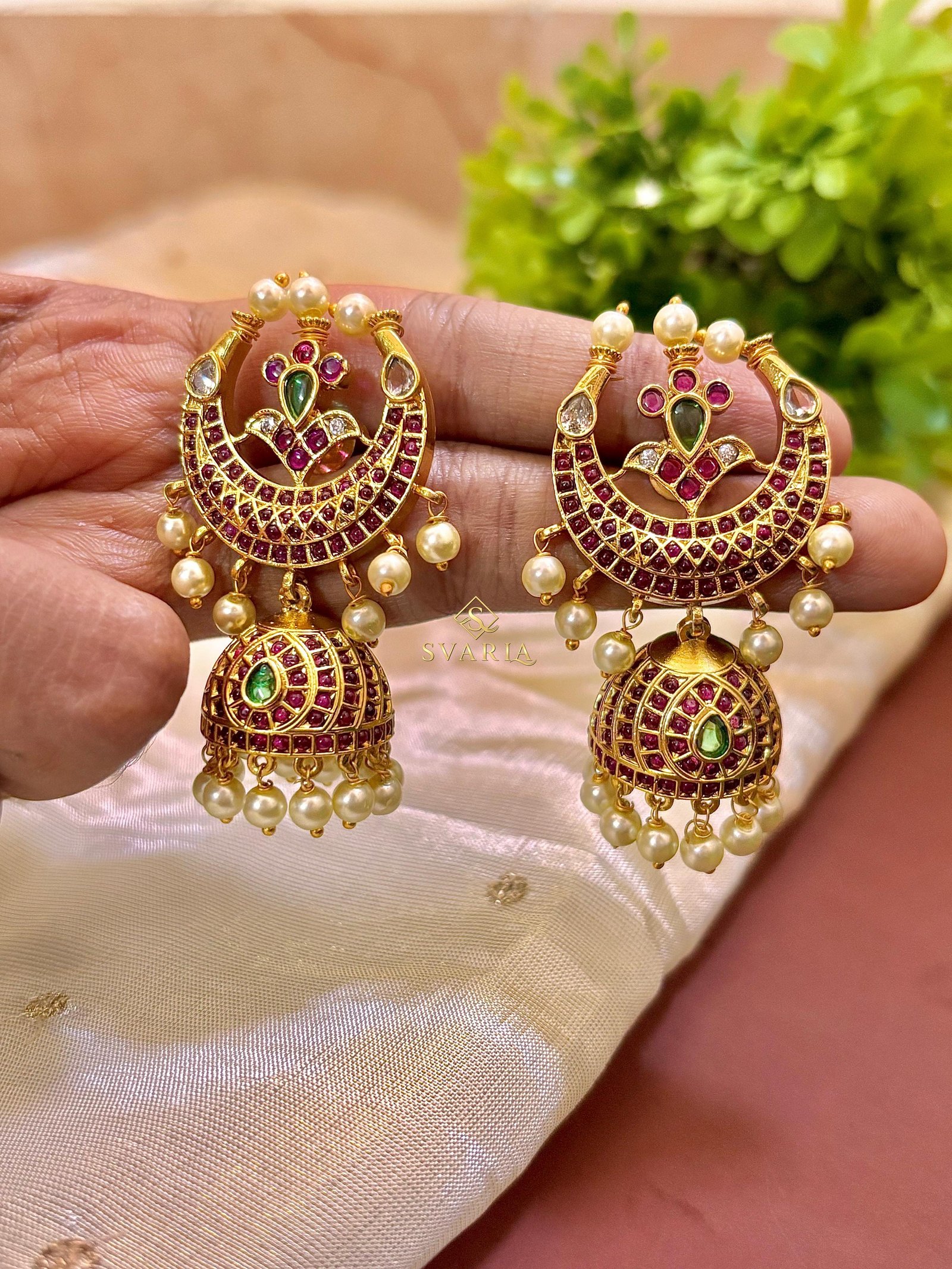 Ruby Chandbali Jhumka Earrings - S3002