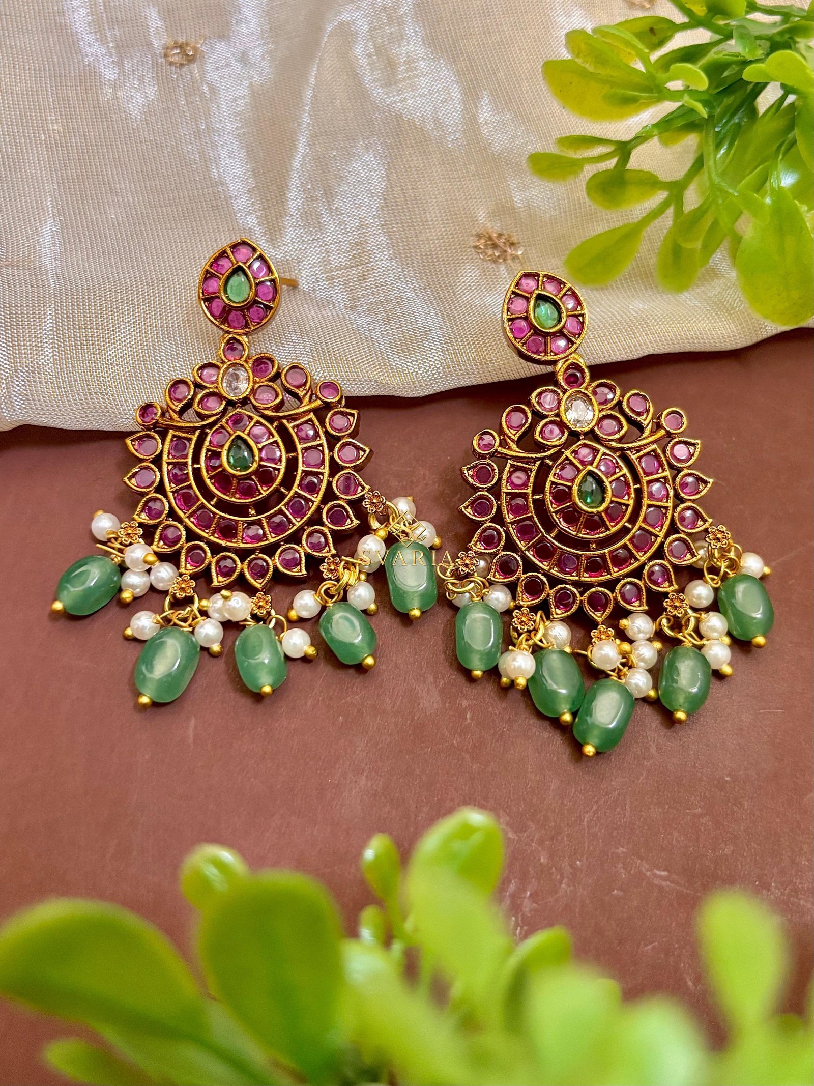 Ruby Emerald Chandbali Earrings - S3003