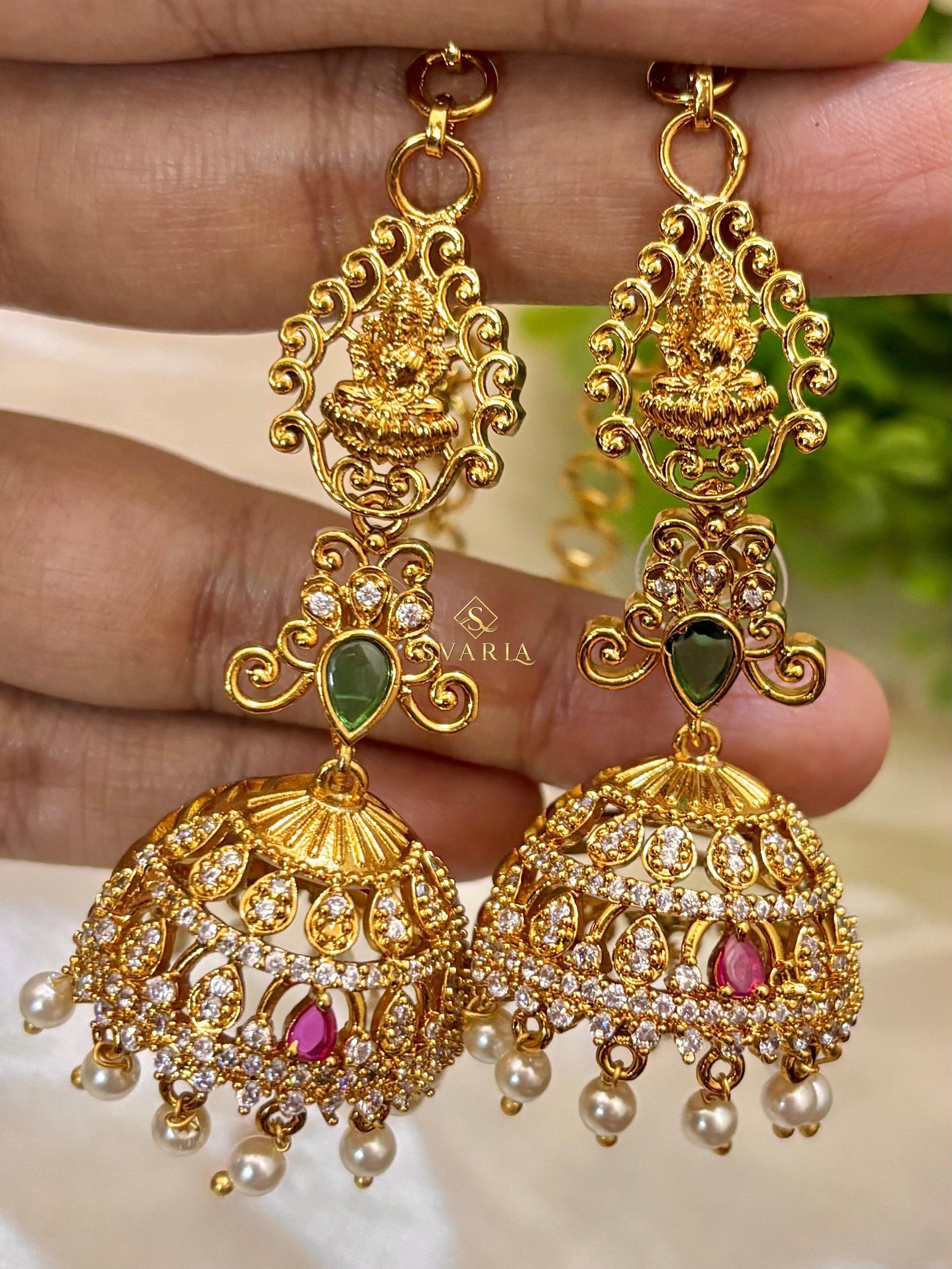 Antique Gold Chain Drop Jhumka Earrings - S3010