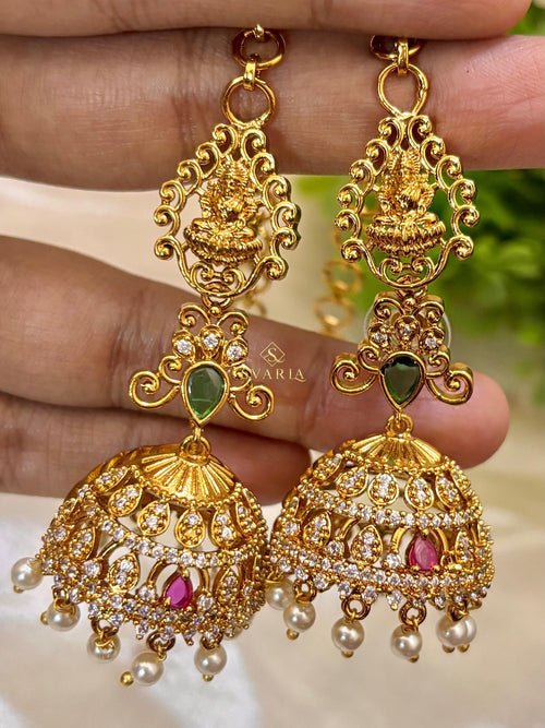 Antique Gold Chain Drop Jhumka Earrings - S3010