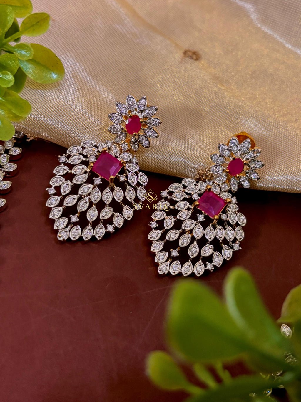 Ruby Diamond Leaf Haram with Chandbali Earrings - S2008