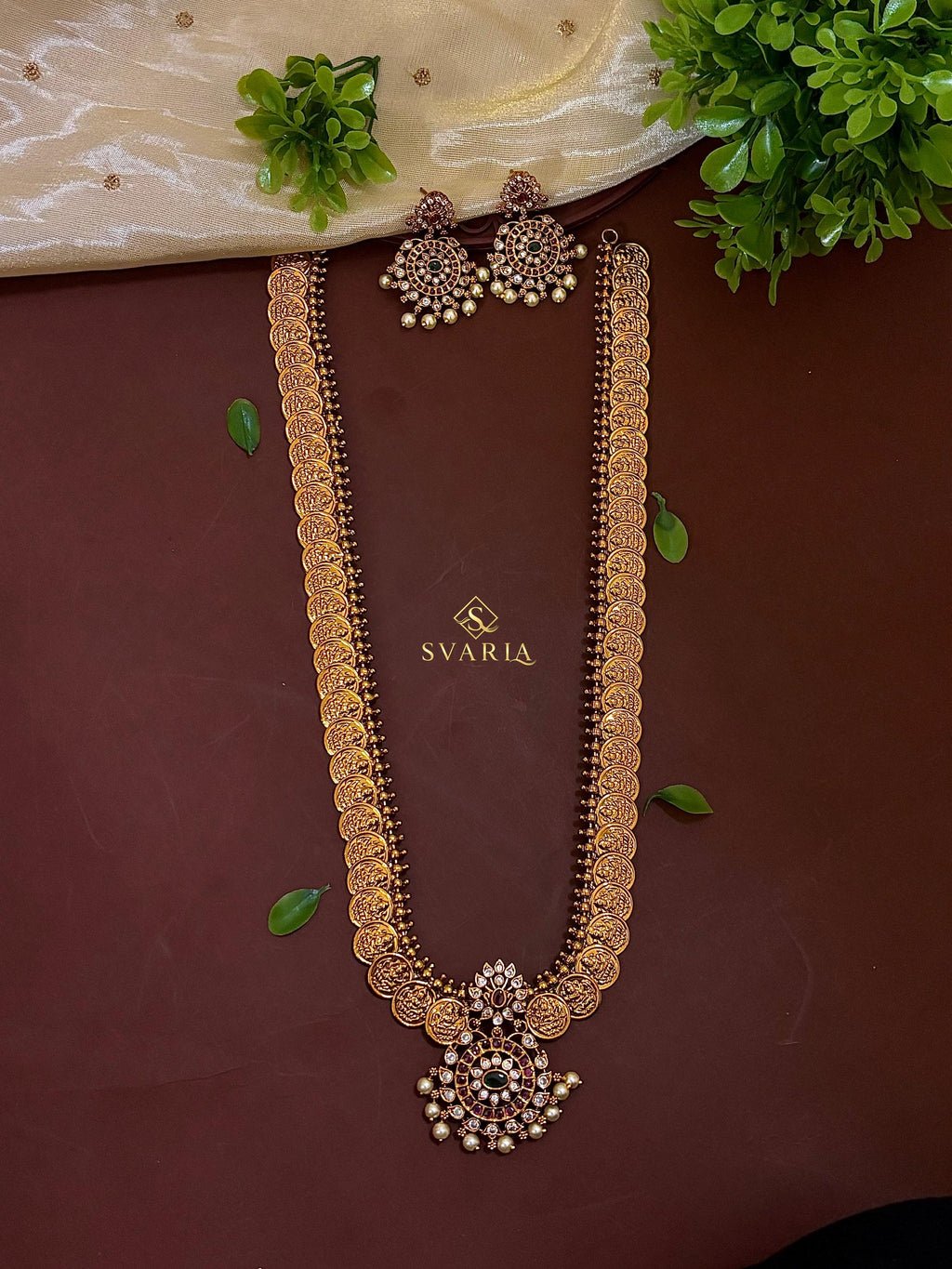 Antique Gold Kasu Haram with Chandbali Earrings - S2002