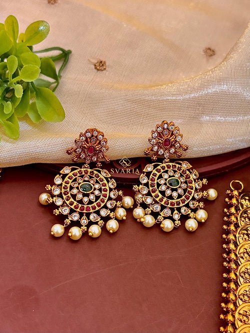 Antique Gold Kasu Haram with Chandbali Earrings - S2002