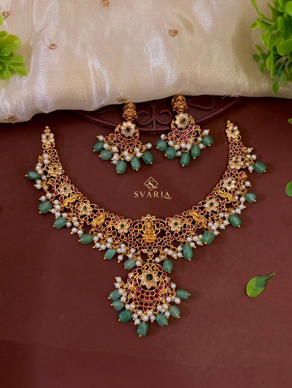 Lakshmi Temple Choker with Jade Beads & Chandbali Earrings – S1041