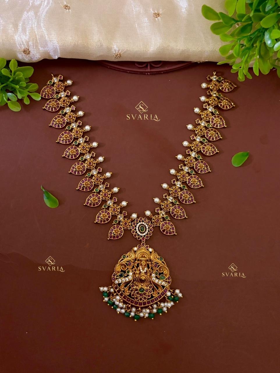 Kemp Ruby Mango Motif chain with Lakshmi Peacock Pendant – S1043